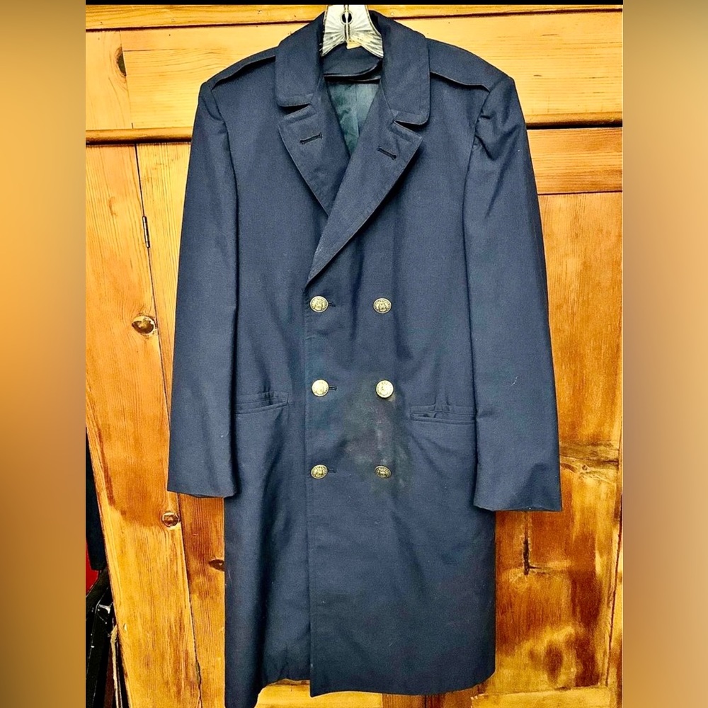 Vintage USAF Double Breasted Blue Heavy Wool Overcoat
